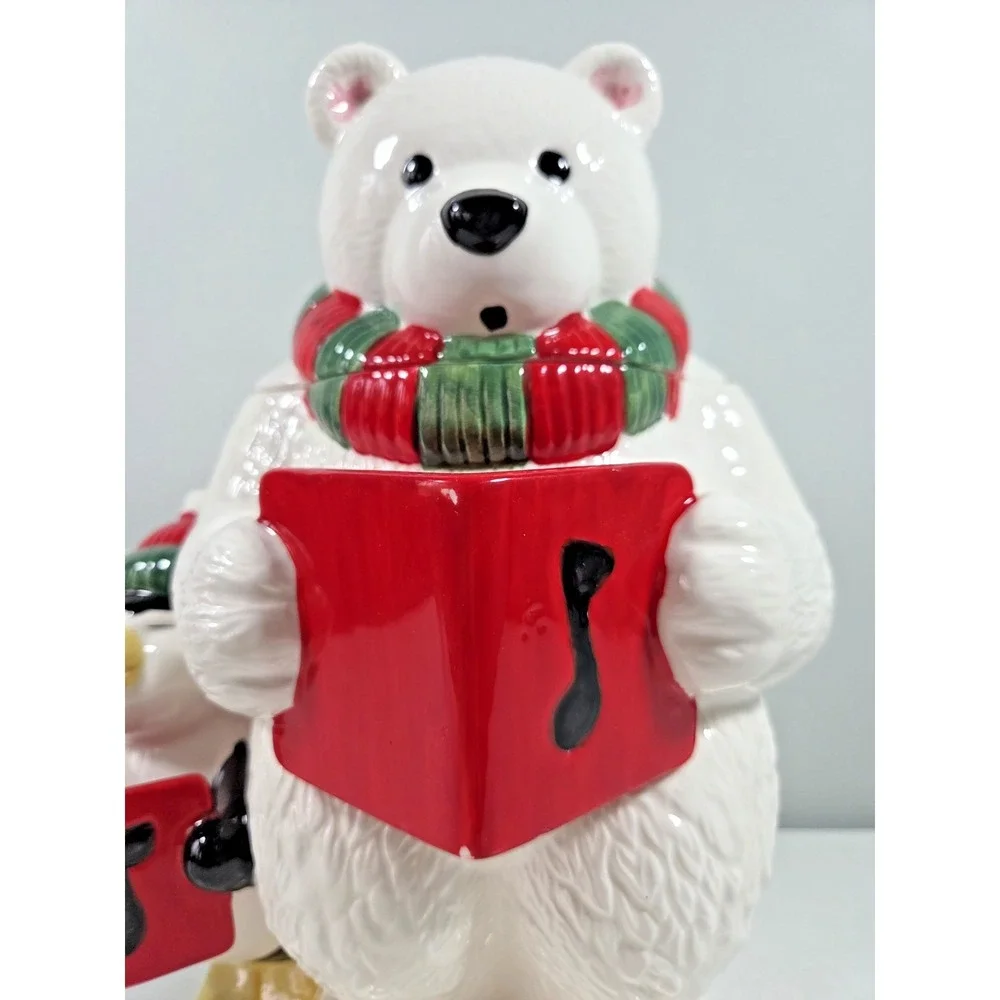 Vintage Rare  Hand Painted CELLAR Bear & Penguin Cookie Jar Original Box‎